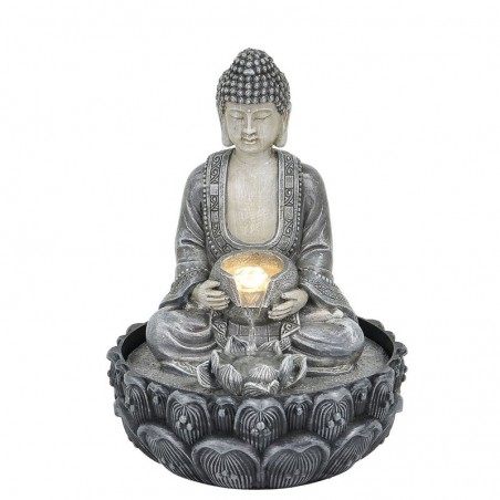 Bouddha Bouddha avec lumière de résine grise | Source bouddhas de la chance Bouddha Luck 27x20x20cm