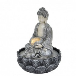 Bouddha Bouddha avec lumière de résine grise | Source bouddhas de la chance Bouddha Luck 27x20x20cm