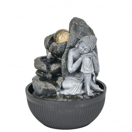 Bouddha Bouddha avec lumière de résine grise | Source bouddhas de chance Bouddha Luck 26x21x21cm