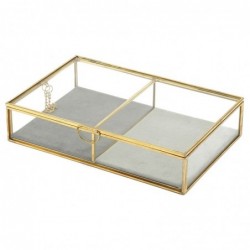 Jewoler Organisateur en verre doré | Boîte de stockage de boîte de meubles avec couvercle 5x15x23 cm