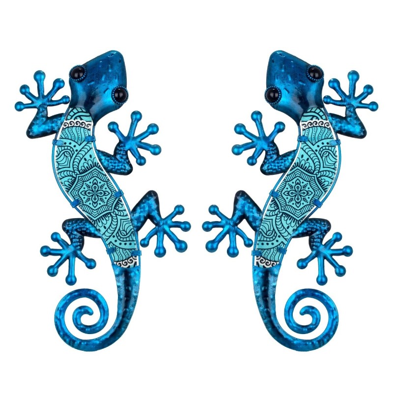 Figurine Animal en Métal Bleu et Cristal 1 * 17 * 36cm Lot de 2 Unités Figurine Lézards 2 Unités
