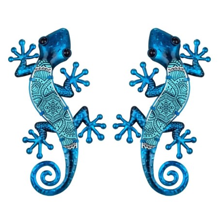 Figurine Animal en Métal Bleu et Cristal 1 * 17 * 36cm Lot de 2 Unités Figurine Lézards 2 Unités