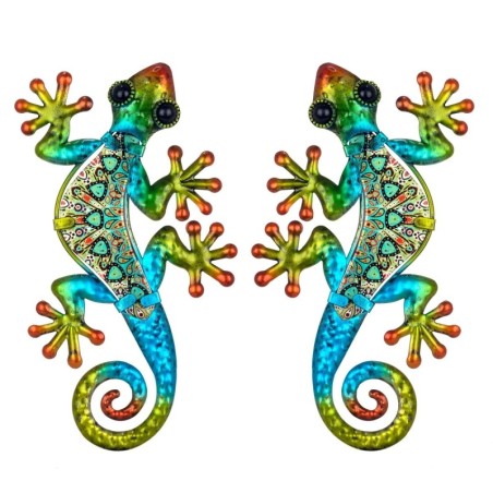 Métal Vert et Cristal Animal Figure 1 * 11 * 21cm Ensemble de 2 Unités Figure Lézards 2 Unités