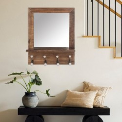 Miroir avec Percher 4 Pomos Wall Adorno | Cintres bruns - 54x12x44 cm