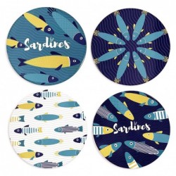 Origin Home Decor - Salvamantel Fish Pack 4 unités Cuisine | Bleu et 0x20x20 cm