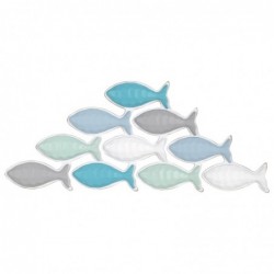 Origin Decor Home - Wall Adorno Fish Wall Adorno | Plaques en bois bleu - 27x3x64 cm