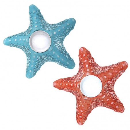 Origin Home Decor - Candalabro Star Sea Pack 2 unités Décoration | Vases et supports bleus | Rouge - 6x16x16 cm