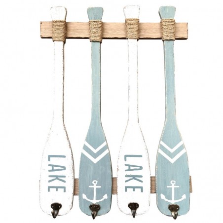 Origin Home Decor - Percha 4 Pomos Oars Adorno Wall | Creusets bleus - 60x3x43 cm