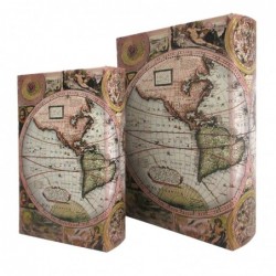 Origin Home Decor - Boxes Book World Pack 2 unités Décoration | Boîtes de livres brunes - 30x7x21 cm