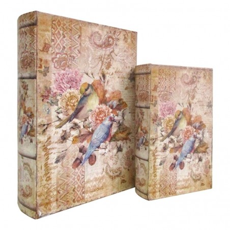 Origin Home Decor - Boxes Book Birds Pack 2 unités Décoration | Boîtes de livres brunes - 27x7x18 cm