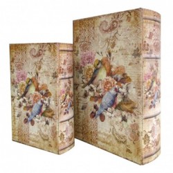 Origin Home Decor - Boxes Book Birds Pack 2 unités Décoration | Boîtes de livres brunes - 27x7x18 cm