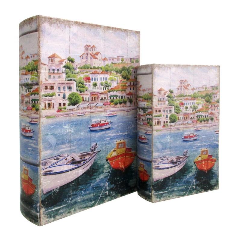 Origin Home Decor - Boxes Island Book Pack 2 unités Décoration | Blées de livres bleues - 27x7x18 cm