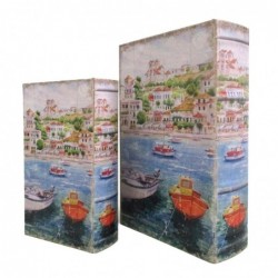 Origin Home Decor - Boxes Island Book Pack 2 unités Décoration | Blées de livres bleues - 27x7x18 cm