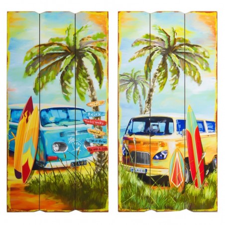 Origin Home Decor - Wall Adorn Surf Pack 2 unités Adorno Mur | Plaques en bois bleu - 60x1x30 cm