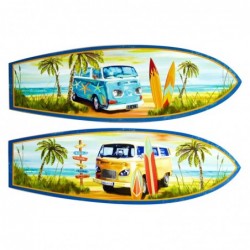 Origin Home Decor - Wall Adorn Surf Pack 2 unités Adorno Mur | Plaques en bois bleu - 20x0x60 cm