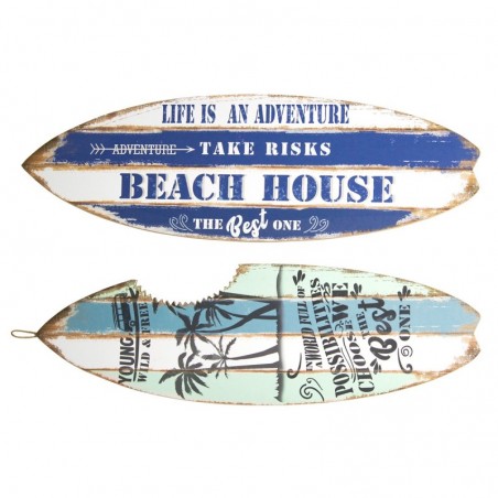 Origin Home Decor - Wall Adorn Surf Pack 2 unités Adorno Mur | Plaques en bois bleu - 75x0x24 cm