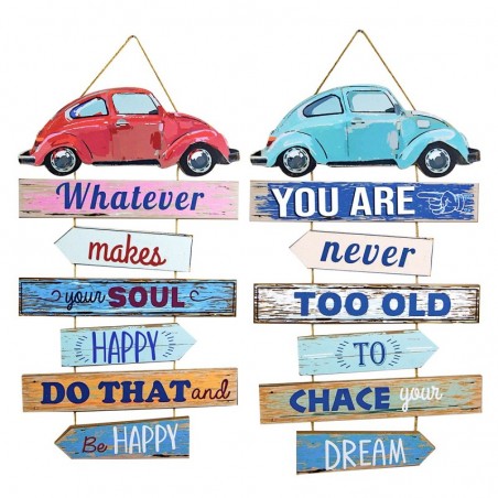 Origin Home Decor - Happy Wall Adorno Pack 2 unités Adorno Mur | Plaques en bois bleu - 60x0x35 cm