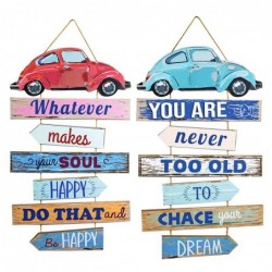 Origin Home Decor - Happy Wall Adorno Pack 2 unités Adorno Mur | Plaques en bois bleu - 60x0x35 cm