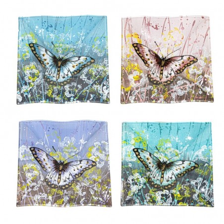 Origin Decor Home - Square Butterfly Pack Pack 4 unités Décoration | Plateaux multicolores - 2x15x15 cm