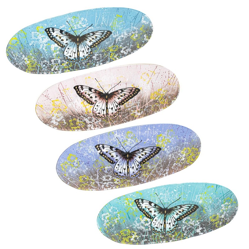 Origine de décoration intérieure - plaque de papillon ovale pack 4 unités décoration | Plateaux multicolores - 3x18x43 cm