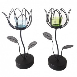 Origin Home Decor - Portavelas Flower Pack 2 unités Décoration | Vases et supports noirs - 30x13x13 cm