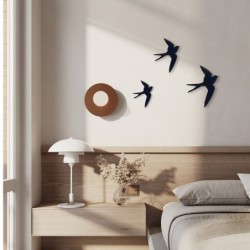 ORIGEN Home Decor Swallow 3 ou Applique Metal | Plaque en métal noir - 30x24x1cm