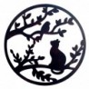 ORIGEN Home Decor Pájaro Pájaro et Cat Adorno Appliques Metal | Plaque de métal noir rond - 60x60x1cm