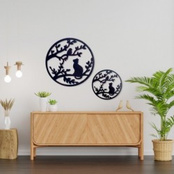 ORIGEN Home Decor Pájaro Pájaro et Cat Adorno Appliques Metal | Plaque de métal noir rond - 60x60x1cm