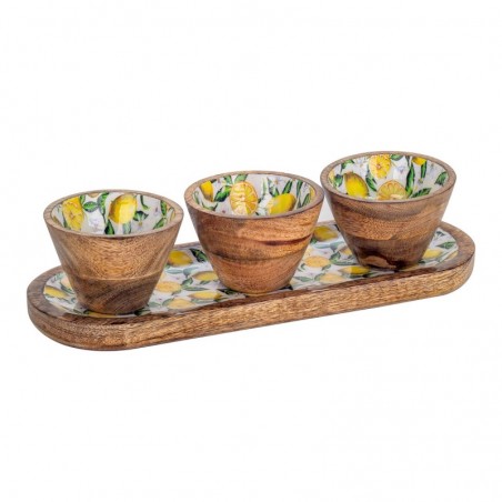 ORIGEN Home Decor Citrons plateau avec bols et plateaux | Plateau jaune - 3x38x13cm