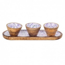 ORIGEN Home Decor Lavender traja avec bols Coasters | Plateau brun - 3x38x13cm