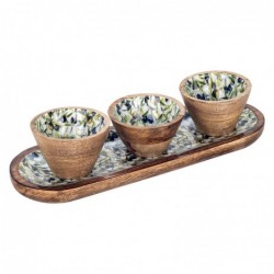 ORIGEN Home Decor Plateau d'huile avec bols et plateaux | Plateau brun - 3x38x13cm