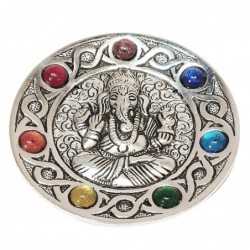 ORIGEN Home Decor Chakra Ganesh Platon complète Natura | Plat argent rond - 1x11x11cm