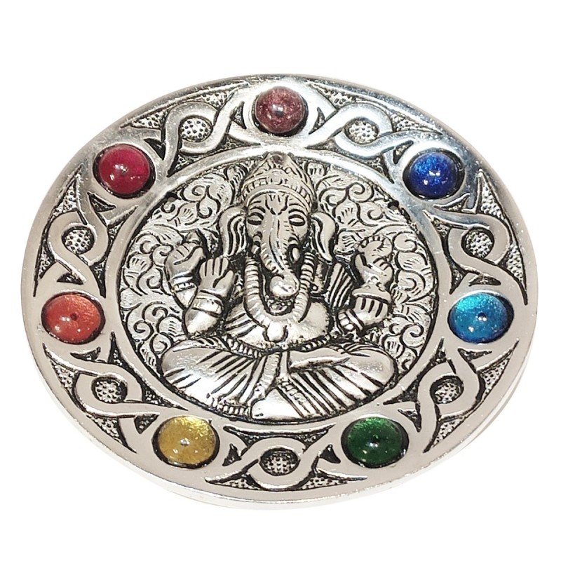 ORIGEN Home Decor Chakra Ganesh Platon complète Natura | Plat argent rond - 1x11x11cm