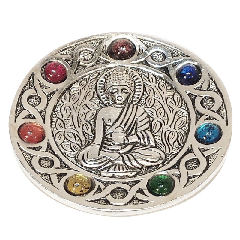 ORIGEN Home Decor Chakra Bouddha Plate Accessoires naturels | Plat argent rond - 1x11x11cm