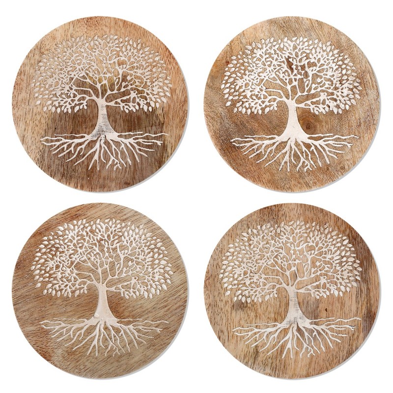 ORIGEN Home Decor Postavosos Tree Life 4 ou Coasters | Brun rond - 1x10x10cm