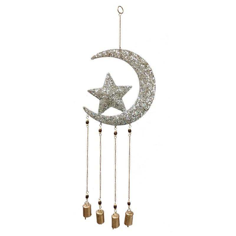 ORIGEN Home Decor Mobile Luna et Star Adorno Metal | Pendant en métal argenté - 32x10x2cm