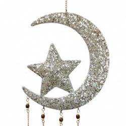 ORIGEN Home Decor Mobile Luna et Star Adorno Metal | Pendant en métal argenté - 32x10x2cm