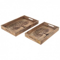 ORIGEN Home Decor Life Tree Trays 2 Plateaux | Plateau de décoration brun - 5x43x28cm