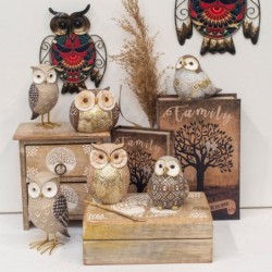 ORIGEN Home Decor Buhos Buhos Figure | Figure de hibou beige - 14x8x7cm