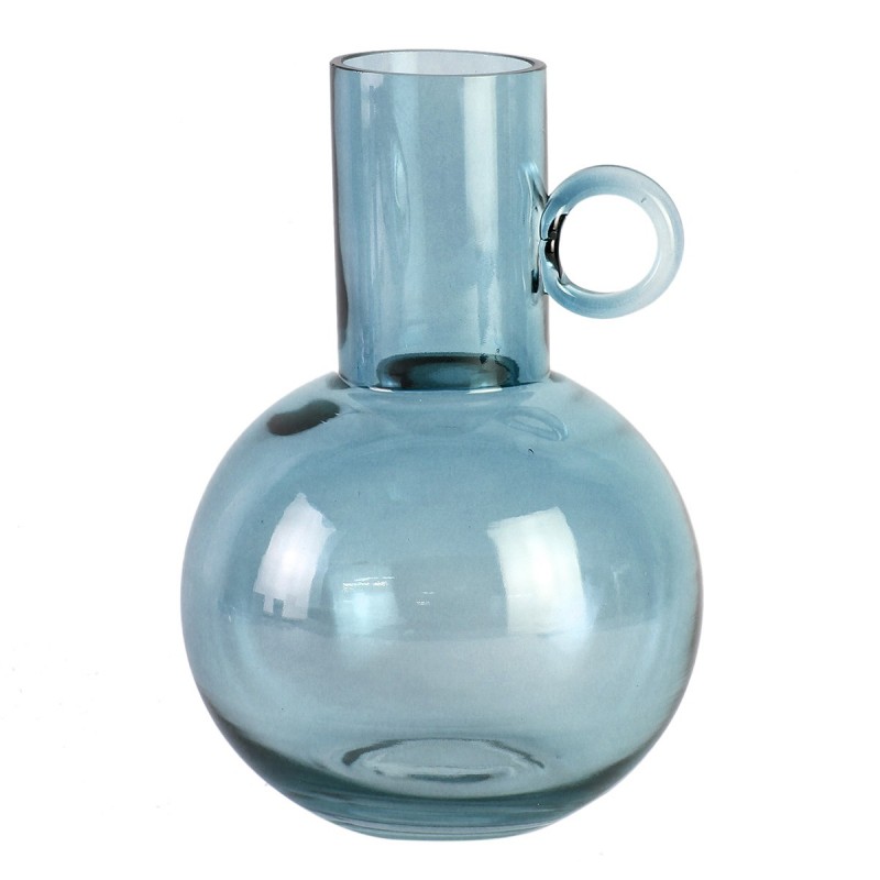 ORIGEN Home Decor Crystal Vase avec poignées en vase et support | Vase bleu - 21x15x15cm