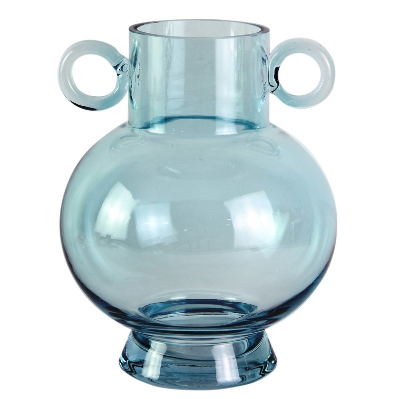 ORIGEN Home Decor Crystal Vase avec poignées en vase et support | Vase bleu - 23x16x16cm