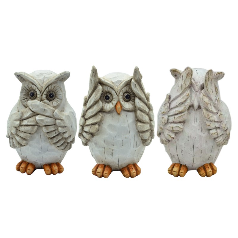 ORIGEN Home Decor Owl Figure 3 Unités Buhos | Figure de hibou beige - 14x11x19cm