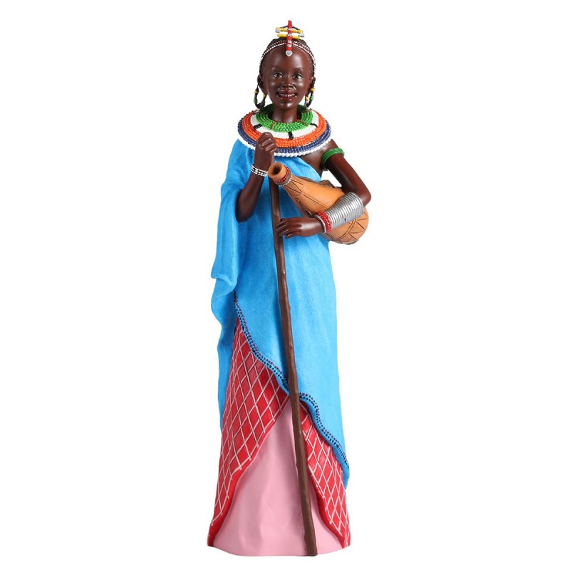 ORIGEN Home Decor Figure africaine africaine et éléphants | Figure africaine bleue - 26x8x7cm