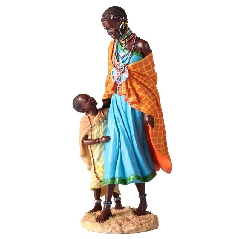 ORIGEN Home Decor Figure africaine africaine et éléphants | Figure africaine bleue - 35x16x15cm