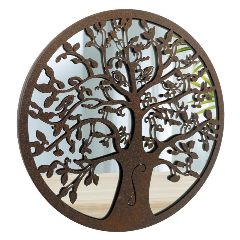 ORIGEN Home Decor Horn Tree Life Mirror Appliques Metal | Appliquer un métal brun rond - 30x30x2cm