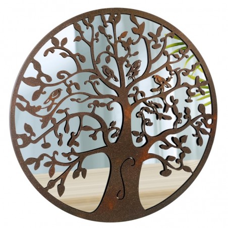 ORIGEN Home Decor Horn Tree Life Mirror Appliques Metal | Appliquer un métal brun rond - 60x60x2cm