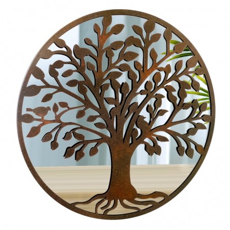 ORIGEN Home Decor Horn Tree Life Mirror Appliques Metal | Appliquer un métal brun rond - 60x60x2cm