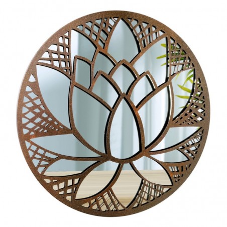 ORIGEN Home Decor Mirror Flower Mirror Metal | Appliquer un métal brun rond - 50x50x2cm