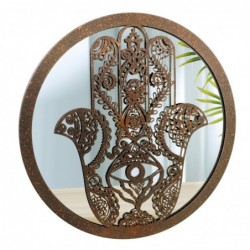 ORIGEN Home Decor Fatima Mirror Hand Appliques Metal | Appliquer un métal brun rond - 30x30x2cm