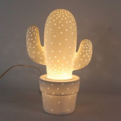 ORIGEN Home Decor Cactus lampe lampe à lampe | Lampe de bureau blanc - 30x19x12cm